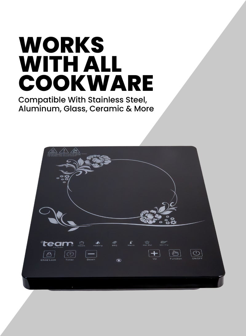 تيم Team Infrared Cooker 2000W Touch Control Electric Cooktop | Digital LED Display | 10 Power & Temperature Levels | Black Crystal Glass Plate | Portable Energy Efficient Infrared Stove - Image 3